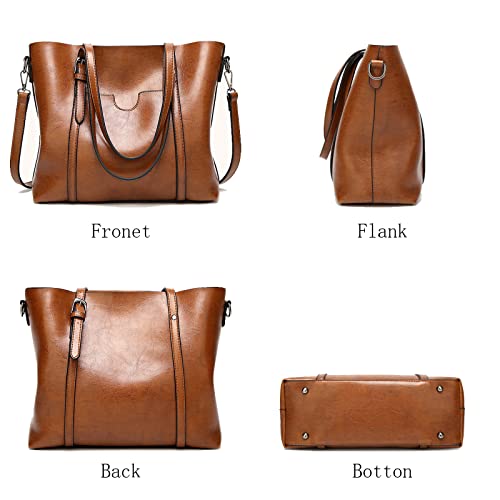 Aileese Womens Soft Leather Handbags Large Capacity Retro Vintage Top-Handle Casual Tote Shoulder Bags