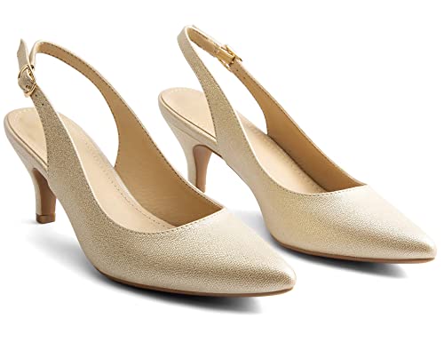 Greatonu Womens Gold Sexy Pointed Closed Toe Comfortable Slingback Pumps Court Shoes