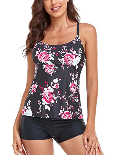 Sixyotie Women’s Swimwear Gradient Color Tankini Set Top with Shorts Low Waist Sporty Swimsuit Bikini