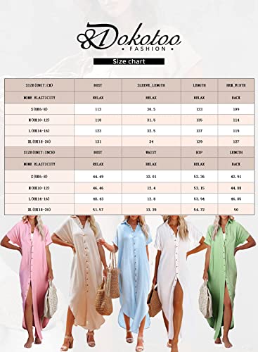 Dokotoo Womens Casual Short Sleeve Side Split Button Down Long Kimonos Cardigans Swimsuit Cover Ups