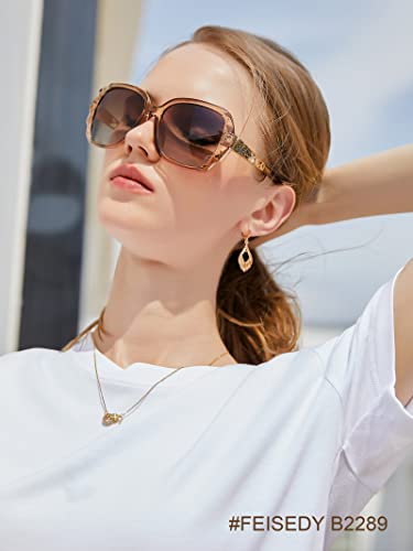 FEISEDY Oversized Polarised Square Sunglasses Sparkling Composite Large Frame Ladies Sunglasses Classic Womens Sunglasses