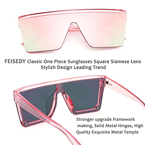 FEISEDY Oversized Flat Top Shield Sunglasses for Women Square Sunglasses Mens UV400 Protection Mirror Rimless Shades