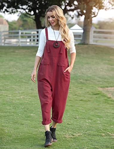YESNO Women's Dungarees Loose Casual Plus Size Lightweight Sleeveless Overall Long Jumpsuit Playsuit Trousers Pants Dungarees