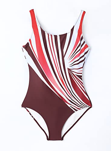 Aleumdr Ladies Gradient Color Block Printed Soft Cup Swimming Suits Sleeveless One Piece Swimming Costume for Women