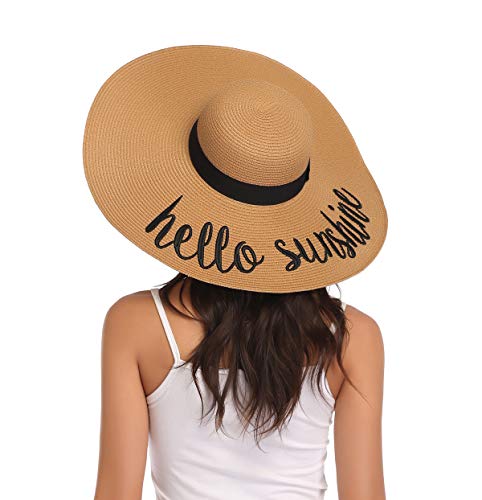 Lanzom Womens 5.5 Inches Wide Brim Straw Hat Floppy Foldable Roll up Cap Beach Sun Hat