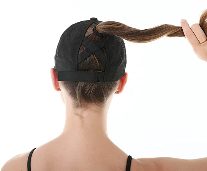 Womens Criss Cross Ponytail Baseball Cap,High Messy Bun Ponycap Quick Drying Mesh Outdoor Sports Hat with Ponytail Hole Adjustable Travel Summer Hat