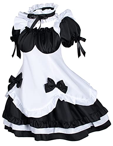 Wannsee Anime French Maid Apron Lolita Fancy Dress Cosplay Costume Furry Cat Ear Gloves Socks Set