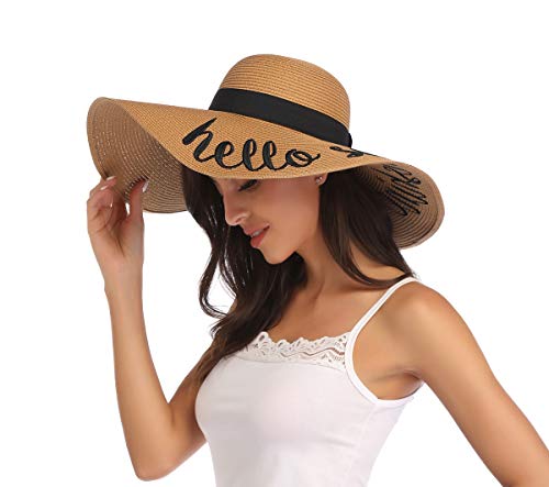 Lanzom Womens 5.5 Inches Wide Brim Straw Hat Floppy Foldable Roll up Cap Beach Sun Hat