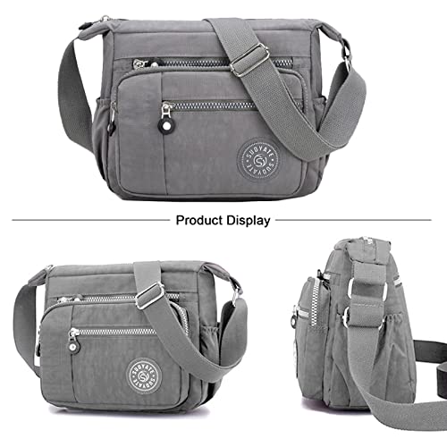 Womens Multi Pocket Casual Canvas Crossbody Bag Travel Purse Messenger Handbag for Shopping Hiking Daily Use