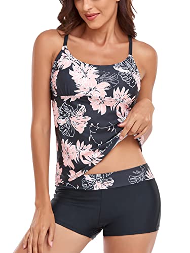 Sixyotie Women’s Swimwear Gradient Color Tankini Set Top with Shorts Low Waist Sporty Swimsuit Bikini