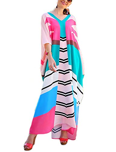 Bsubseach Chiffon Print Shirt Dress Beach Cover Up Loose Turn Down Collar Long Sleeve Bikini Kaftan Cover Ups for Swimwear Women