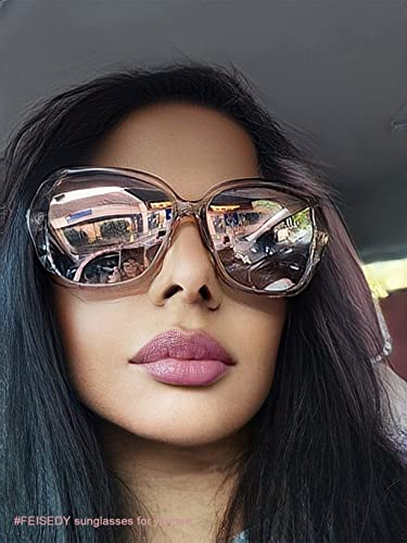 FEISEDY Oversized Polarised Square Sunglasses Sparkling Composite Large Frame Ladies Sunglasses Classic Womens Sunglasses