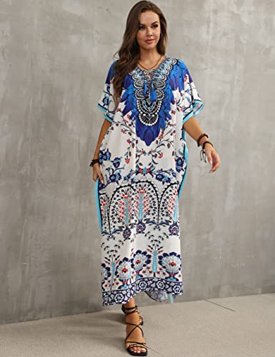 Bsubseach Green Snake Print Loose Kaftan Dress Plus Size Beach Cover Up Half Sleeve Caftan Maxi Dress for Women