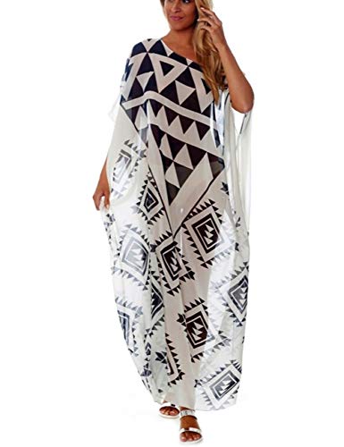 Bsubseach Chiffon Print Shirt Dress Beach Cover Up Loose Turn Down Collar Long Sleeve Bikini Kaftan Cover Ups for Swimwear Women
