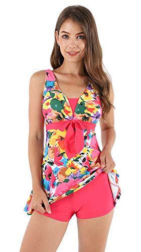 ECUPPER Womens Plus Size Skirted Swimsuit Floral Printed Swimwear Padded Swim Suit Dress with Boy Shorts