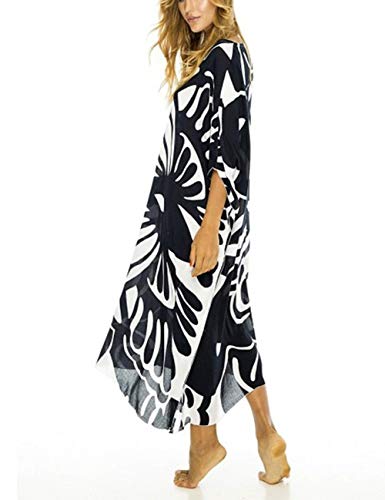 Bsubseach Chiffon Print Shirt Dress Beach Cover Up Loose Turn Down Collar Long Sleeve Bikini Kaftan Cover Ups for Swimwear Women