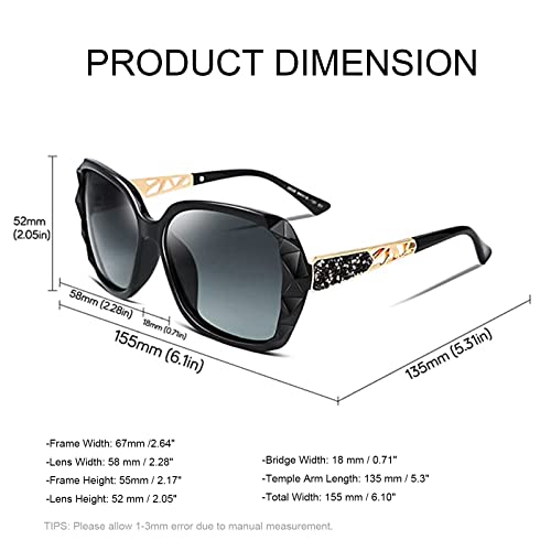 FEISEDY Oversized Polarised Square Sunglasses Sparkling Composite Large Frame Ladies Sunglasses Classic Womens Sunglasses