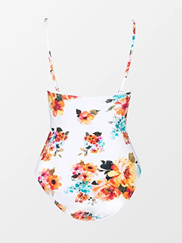CUPSHE Women Swimsuit One Piece V Neck Tummy Control Ruched Front Low Back Bathing Suit Swimwear
