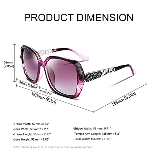 FEISEDY Oversized Polarised Square Sunglasses Sparkling Composite Large Frame Ladies Sunglasses Classic Womens Sunglasses
