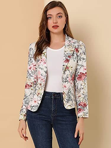 Allegra K Women's Suit Suede Blazers Notch Lapel Open-Front Allover Printed Blazers Jackets for Women