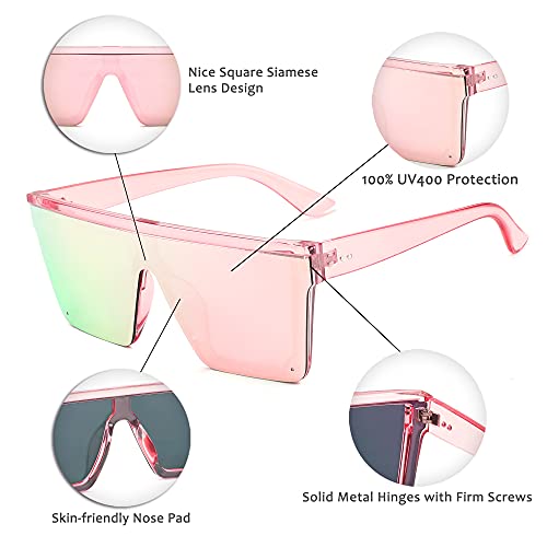 FEISEDY Oversized Flat Top Shield Sunglasses for Women Square Sunglasses Mens UV400 Protection Mirror Rimless Shades