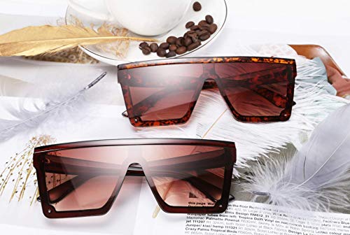 FEISEDY Oversized Flat Top Shield Sunglasses for Women Square Sunglasses Mens UV400 Protection Mirror Rimless Shades