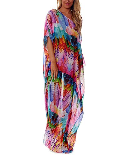 Bsubseach Chiffon Print Shirt Dress Beach Cover Up Loose Turn Down Collar Long Sleeve Bikini Kaftan Cover Ups for Swimwear Women