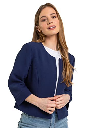 Roman Originals Cropped Bolero Jacket Shrug for Women UK Ladies Jacquard Tailored Fitted Blazer Round Collar Smart Work Formal Evening Wedding Guests Short 2 Pockets