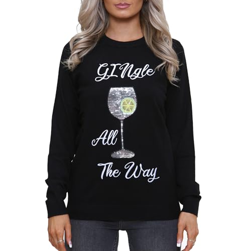 NOROZE Women's Christmas Tops Sweatshirts Sequin Jingle Bells HoHoHo Pug Mrs Claus Xmas Jumper
