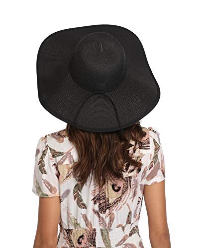 Lanzom Womens 5.5 Inches Wide Brim Straw Hat Floppy Foldable Roll up Cap Beach Sun Hat