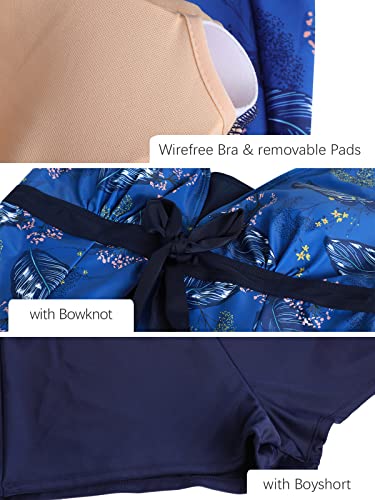 ECUPPER Womens Plus Size Skirted Swimsuit Floral Printed Swimwear Padded Swim Suit Dress with Boy Shorts