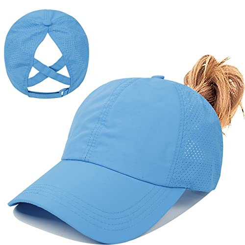 Womens Criss Cross Ponytail Baseball Cap,High Messy Bun Ponycap Quick Drying Mesh Outdoor Sports Hat with Ponytail Hole Adjustable Travel Summer Hat