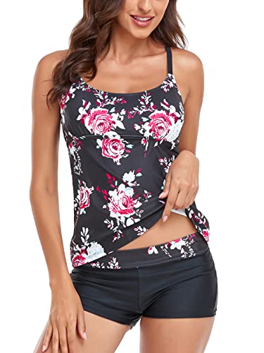 Sixyotie Women’s Swimwear Gradient Color Tankini Set Top with Shorts Low Waist Sporty Swimsuit Bikini