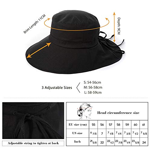 Comhats Ladies Sun Hat Foldable UPF 50 Wide Brim with Neck Protection Summer Spring UV Cotton Safari Gardening Walking Hat with Chin Strap Beige Small