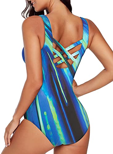 Aleumdr Ladies Gradient Color Block Printed Soft Cup Swimming Suits Sleeveless One Piece Swimming Costume for Women