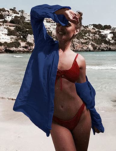 Bsubseach Long Sleeve Beach Shirt Blouses Women Turn Down Collar Bikini Bathing Suit Cover Ups Swimwear Apricot