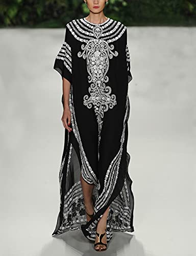 Bsubseach Green Snake Print Loose Kaftan Dress Plus Size Beach Cover Up Half Sleeve Caftan Maxi Dress for Women