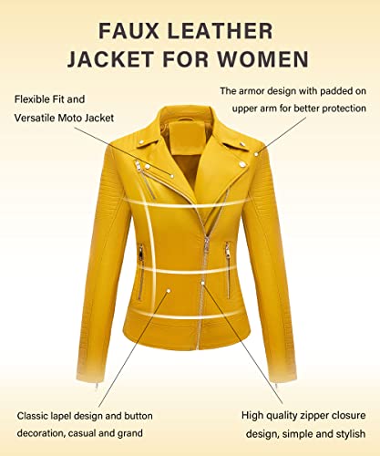 Bellivera Womens Faux Leather Casual Jacket Moto Fall Clothes Coat