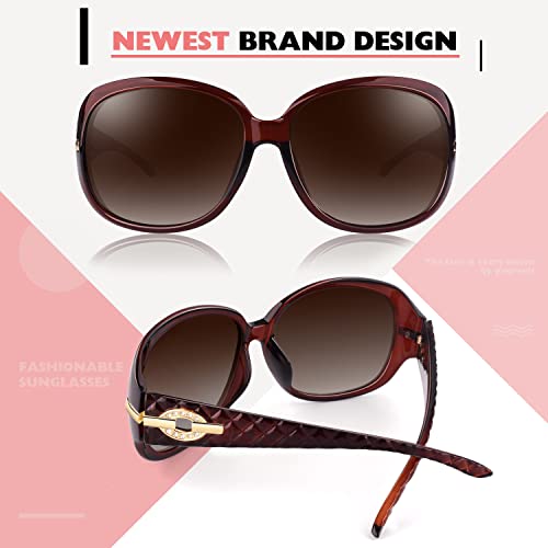 CGID Sunglasses Womens Ladies Polarised Retro Designer Sun Glasses Brown Big Frame Oversized Shades UV Protection Goggles