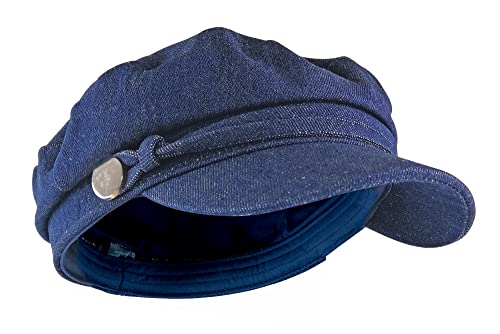 Sock Snob Ladies Cotton Casual Peaked Denim or Corduroy Baker Boy Hat Fiddler Cap with Rope