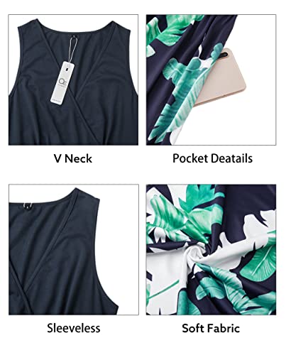 OUGES Women's Summer Casual V Neck Short Sleeve Floral Pattern Wrap Ladies Maxi Long Dress with Pockets