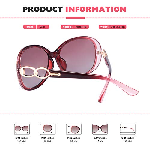 CGID Sunglasses Womens Ladies Polarised Retro Designer Sun Glasses Brown Big Frame Oversized Shades UV Protection Goggles