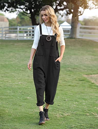 YESNO Women's Dungarees Loose Casual Plus Size Lightweight Sleeveless Overall Long Jumpsuit Playsuit Trousers Pants Dungarees