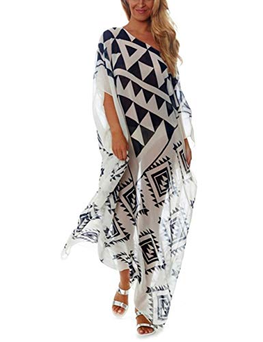 Bsubseach Chiffon Print Shirt Dress Beach Cover Up Loose Turn Down Collar Long Sleeve Bikini Kaftan Cover Ups for Swimwear Women