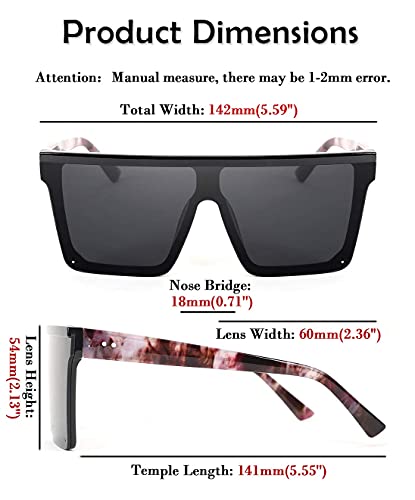 FEISEDY Oversized Flat Top Shield Sunglasses for Women Square Sunglasses Mens UV400 Protection Mirror Rimless Shades