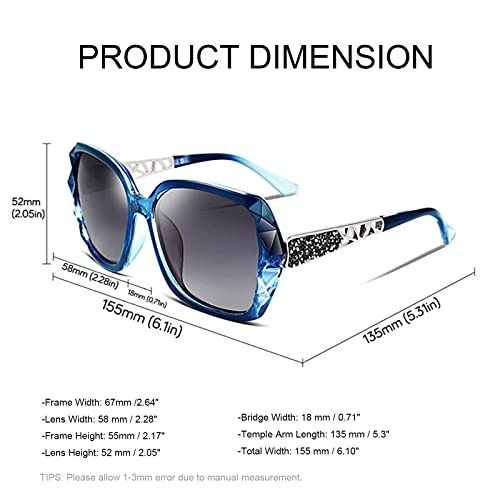 FEISEDY Oversized Polarised Square Sunglasses Sparkling Composite Large Frame Ladies Sunglasses Classic Womens Sunglasses