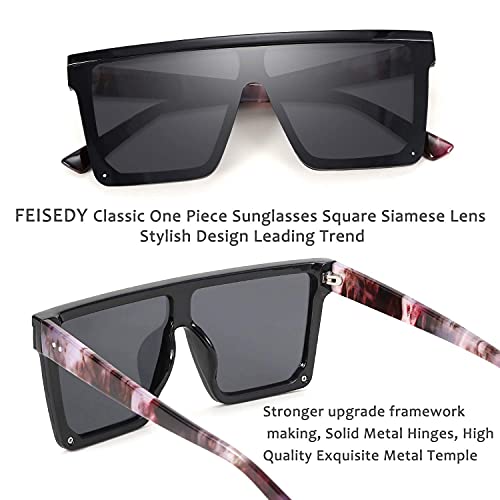 FEISEDY Oversized Flat Top Shield Sunglasses for Women Square Sunglasses Mens UV400 Protection Mirror Rimless Shades
