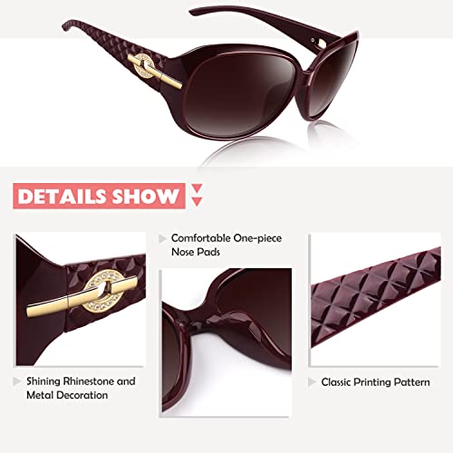 CGID Sunglasses Womens Ladies Polarised Retro Designer Sun Glasses Brown Big Frame Oversized Shades UV Protection Goggles
