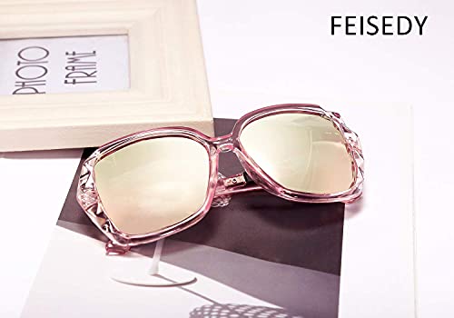 FEISEDY Oversized Polarised Square Sunglasses Sparkling Composite Large Frame Ladies Sunglasses Classic Womens Sunglasses