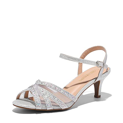 DREAM PAIRS Women's Heels Sandals Ankle Strap Peep Toe Low Kitten Dress Wedding Shoes